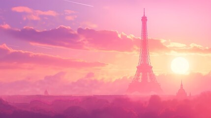 Magical Sunrise Over Paris With Eiffel Tower Surrounded by Colorful Cloudscape