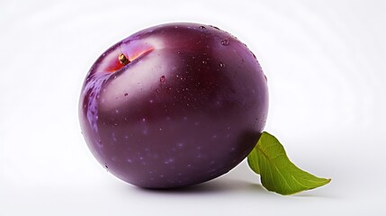 A luscious, purple plum on a pure white background.