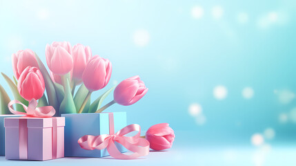 Obraz premium Tulips and gift box, Mother's Day theme