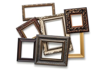 photo of various decorative picture frames isolated on white background