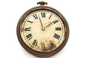 Ornate Golden Brass Antique Clock Isolated on White Background