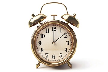 Vintage Brass Alarm Clock Isolated on White Background