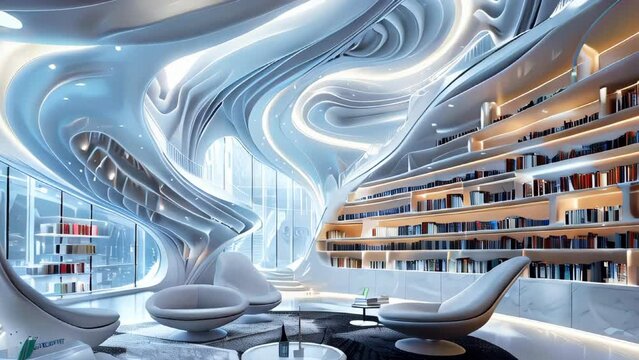 Interior view of a modern library