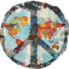 Illustration of a World map with the peace sign on it