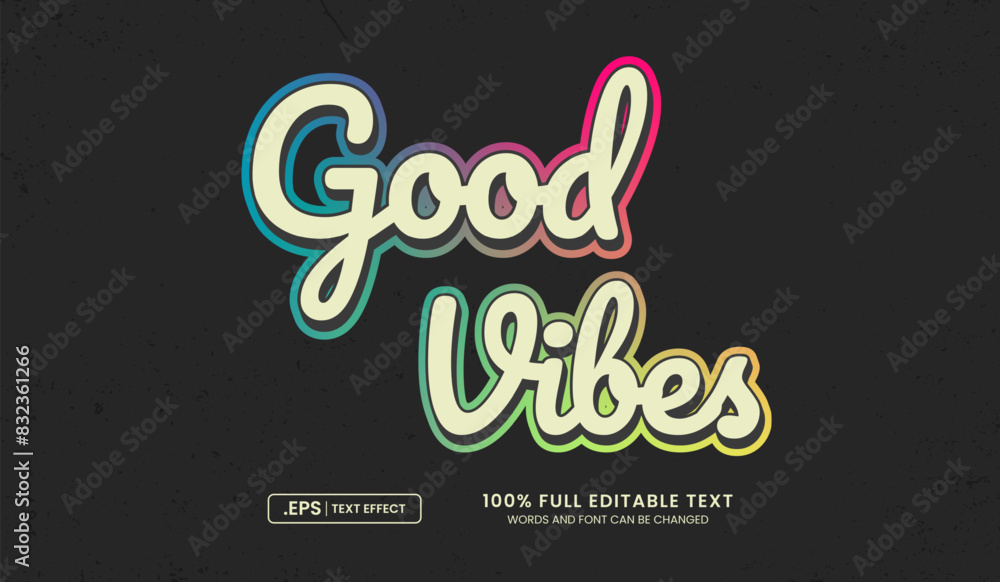 Canvas Prints design editable text effect, good vibes vintage style