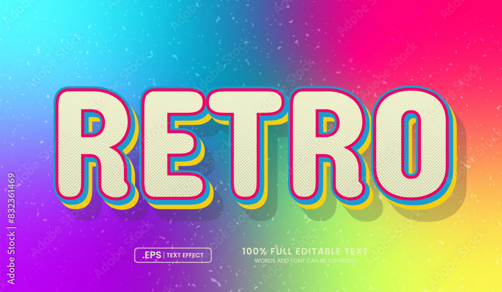 Sticker design editable text effect, retro 3d bold colorful modern typography