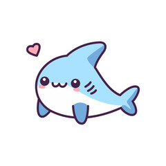 cute shark with love cartoon character vector illustration template design