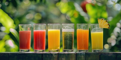 Fototapeta premium the glass contains juice, the first glass contains orange juice, the second glass contains strawberry juice,