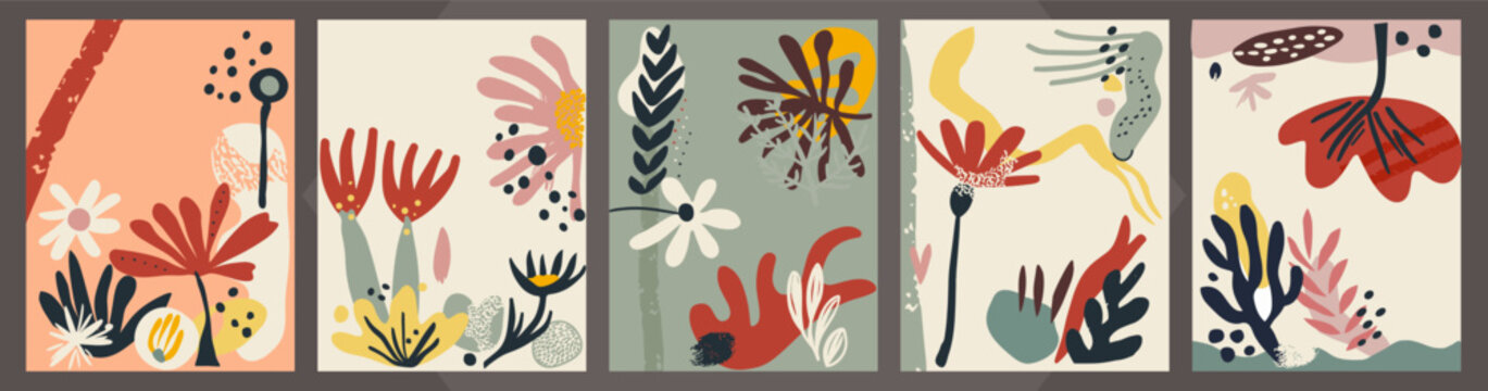 Set of vector colorful abstract floral notebook background