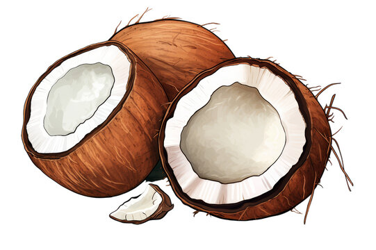 brown coconuts, cut open, white background clip art preview