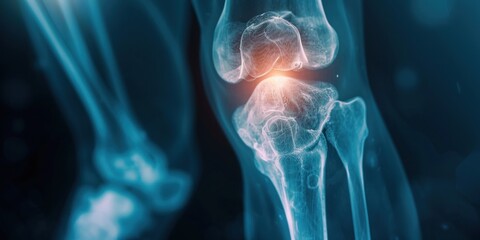 X-ray image showing a knee injury, cinematic, photographic. Fujifilm XT4 50mm