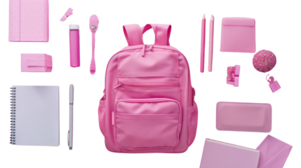 Pink backpack with school supplies