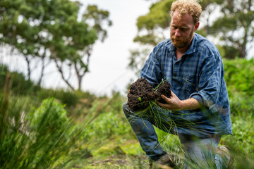 farmer holding soil looking at soil carbon in the america