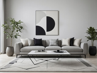 Contemporary Minimalist Living Room with Monochromatic Accents