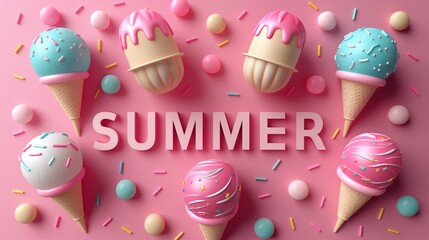  Colorful inflatable ice creams and "SUMMER" text