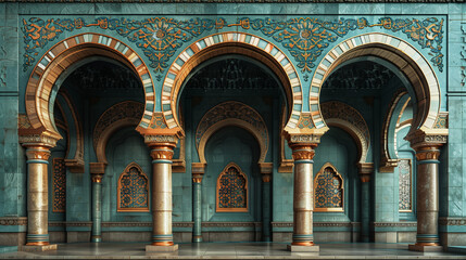 Fototapeta premium Ornate Islamic architecture featuring intricate, colorful arches and columns
