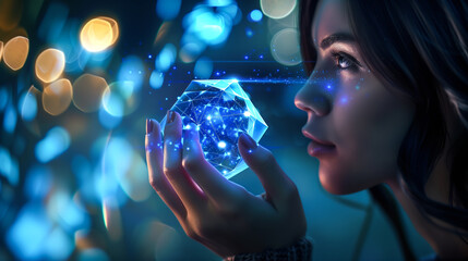 Naklejka premium Girl holding 3D Data Quality