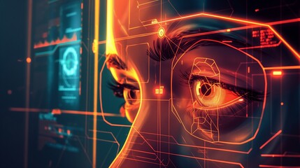 A concept design of an AI-powered biometric security device, focusing on the technology used for retina scanning without showing any human elements.