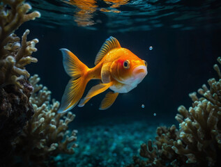 A goldfish in the deep waters of the ocean.