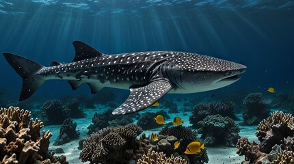 Obraz premium Whale shark on a collection of coral reefs.International Whale Shark Day