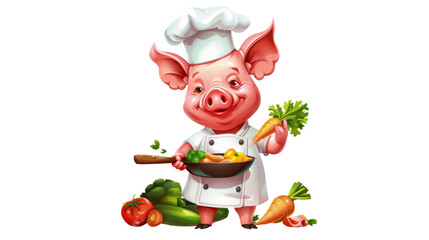 Pig chef character cook vegetable