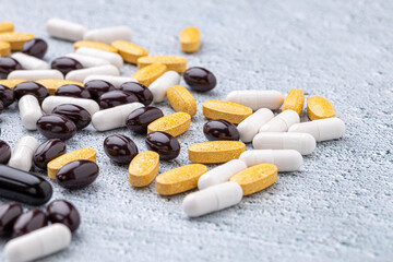 Variety of medicines and drugs.Medicine and healthcare concept.