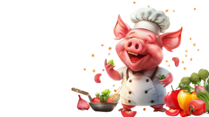 Pig chef character cook vegetable
