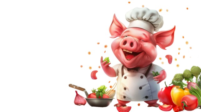 Pig chef character cook vegetable