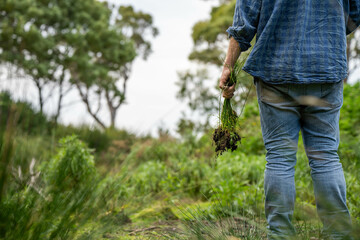 farmer holding soil looking at soil carbon in the america