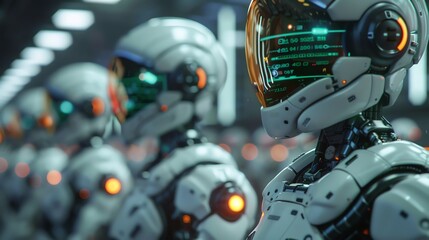 Fototapeta premium 2905 15 Close-up of robots competing in a high-tech math contest with holographic displays