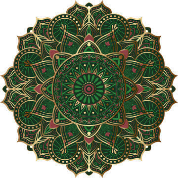 Splendid green tone mandara pattern with luxury golden outline