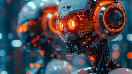 Obraz premium 2905 30 Advanced robots in a close-up holographic math challenge, high-tech environment