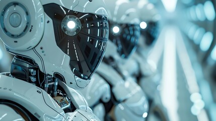 Fototapeta premium 2905 32 Robots tackling math problems in a holographic contest, close-up view