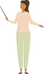 Illustration of a cheerful woman presenting with a pointer stick