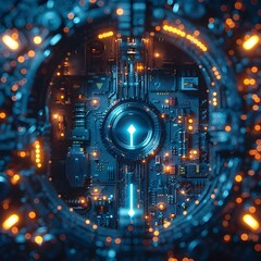 Futuristic Cybersecurity Solutions in a High-Tech Fortress