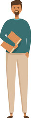 Casual businessman standing and holding documents in modern office setting vector illustration