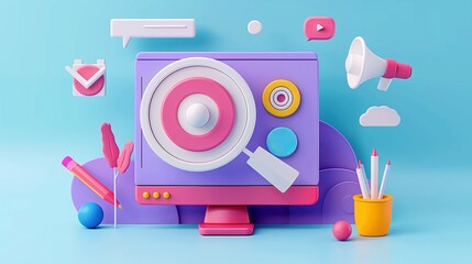 Concept of targeted advertising in 3D style