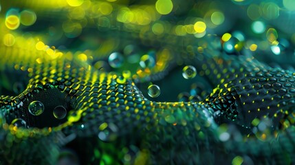 A macro photograph of a material with embedded capsules containing healing agents, highlighting the self-repairing capabilities of the material