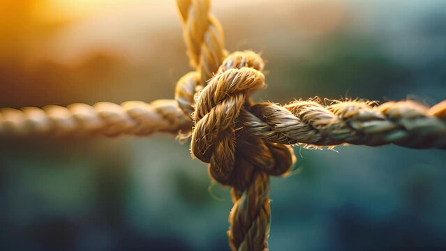 A detailed view of a rope with a blurred background creating a sense of depth and focus on texture.