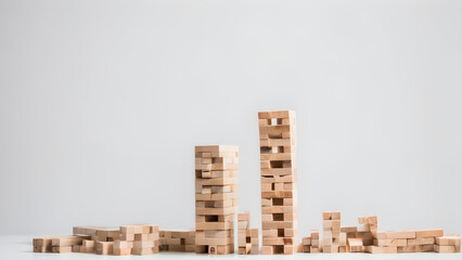 Jenga image stacked precariously high, board game, graphic image, Jenga