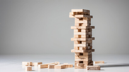 Jenga image stacked precariously high, board game, graphic image, Jenga