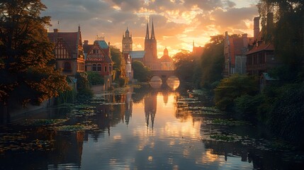 Historic City of Lubeck Holstentor Gate at Sunset in k