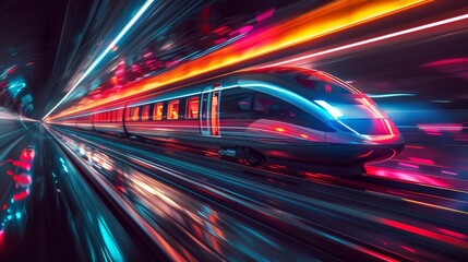Fototapeta premium Illustration of a sleek Hyperloop pod speeding through a vacuum tube, showcasing the efficiency and speed of this innovative mode of transportation.