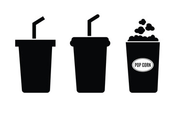 Illustration of a glass of soda and popcorn for movie designs