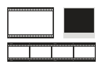 Retro movie reel with photo mockup, Old Film strip. Vector illustration