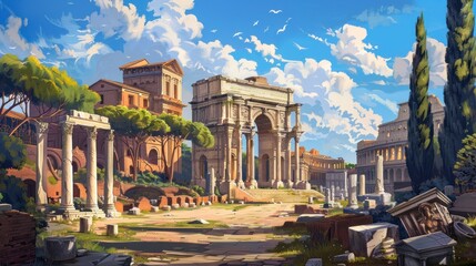 Fototapeta premium illustration of ancient Rome aerial view by day in high resolution and quality