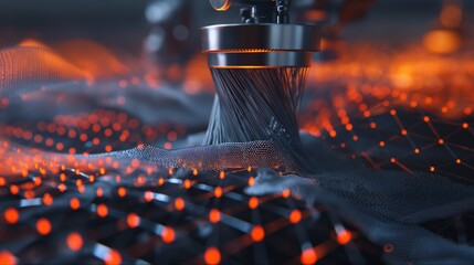 An ultra-detailed rendering of a carbon nanotube fiber being woven into a lightweight, high-strength composite material for aerospace engineering.