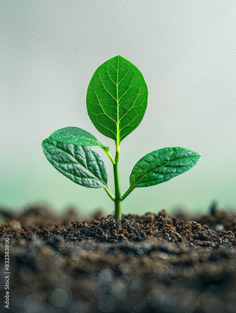 Sticker professional flyer design with a logo. vibrant green saplings in soil. white backdrop