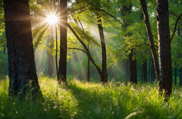 sun rays in the forest background