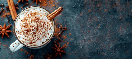 Pumpkin Spice Latte with Cinnamon Sticks and Whipped Cream, Cozy Fall Beverage